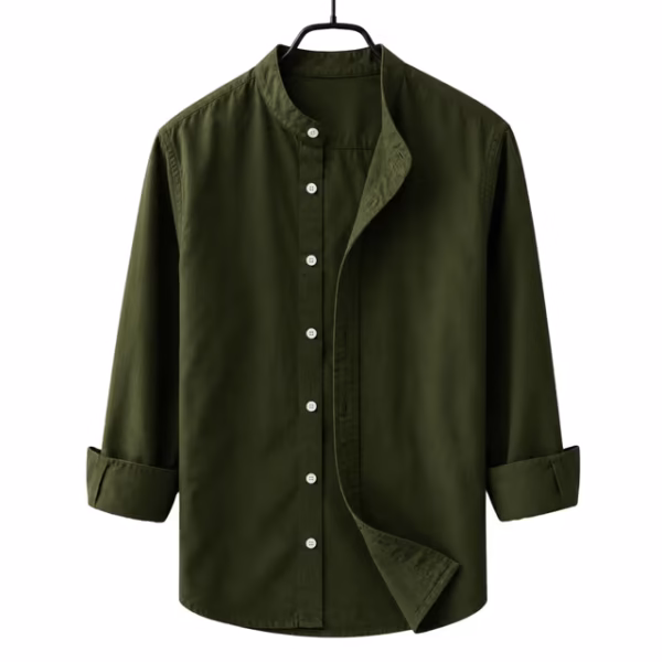 001 Men's Premium Quality Solid Band collar Long Sleeve Sky Color Shirt